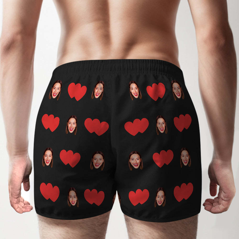 Custom Face Multicolor Boxer Shorts Red Heart Personalized Photo Underwear Gift for Him - MyFaceBoxer