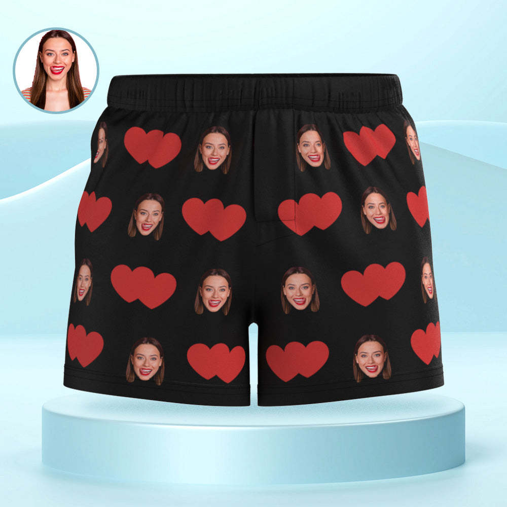 Custom Face Multicolor Boxer Shorts Red Heart Personalized Photo Underwear Gift for Him - MyFaceBoxer