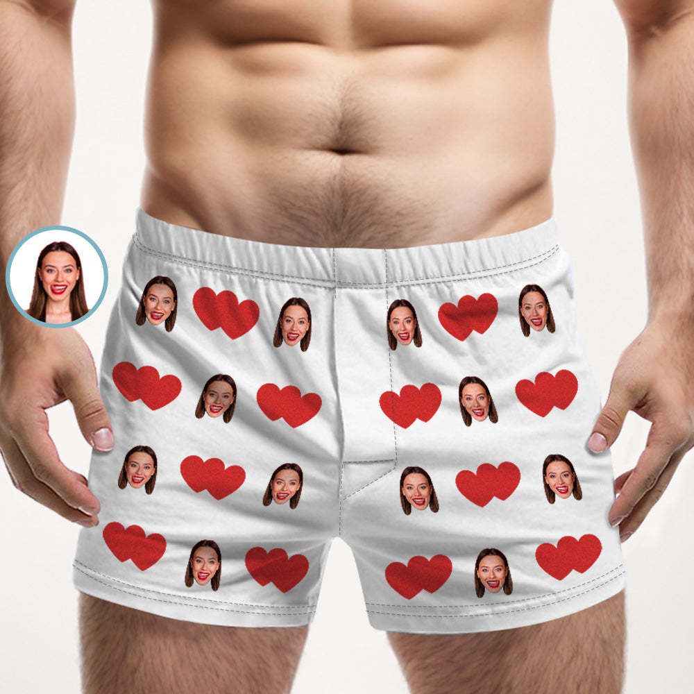 Custom Face Multicolor Boxer Shorts Red Heart Personalized Photo Underwear Gift for Him - MyFaceBoxer