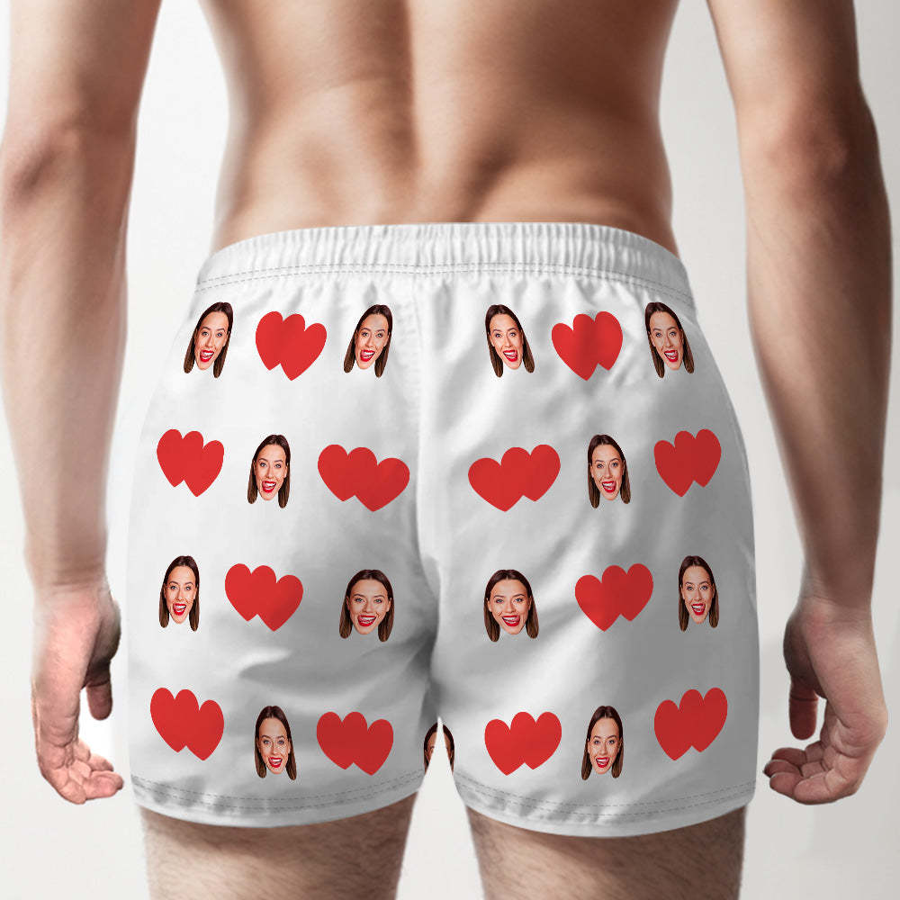 Custom Face Multicolor Boxer Shorts Red Heart Personalized Photo Underwear Gift for Him - MyFaceBoxer