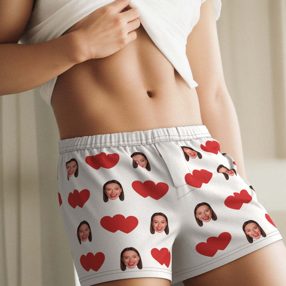 Custom Face Multicolor Boxer Shorts Red Heart Personalized Photo Underwear Gift for Him - MyFaceBoxer