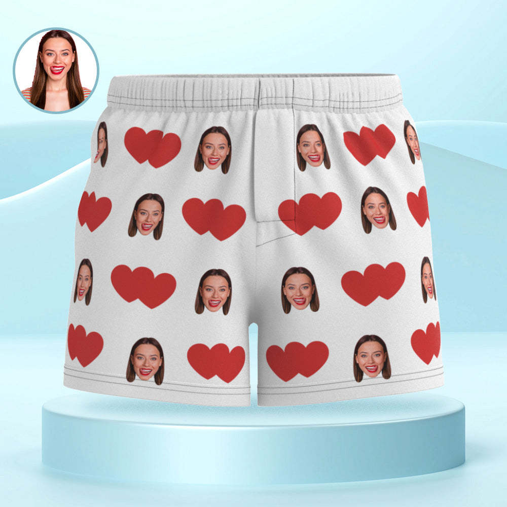 Custom Face Multicolor Boxer Shorts Red Heart Personalized Photo Underwear Gift for Him - MyFaceBoxer