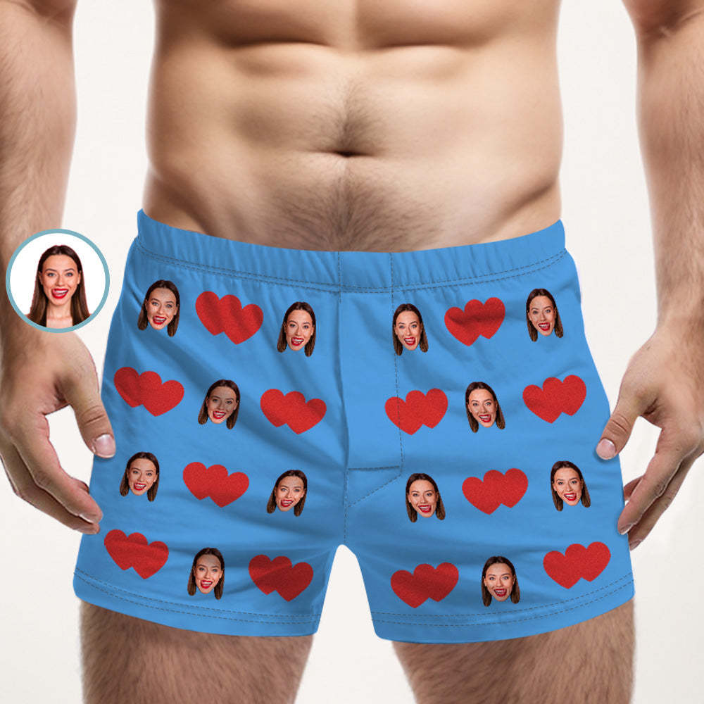 Custom Face Multicolor Boxer Shorts Red Heart Personalized Photo Underwear Gift for Him - MyFaceBoxer