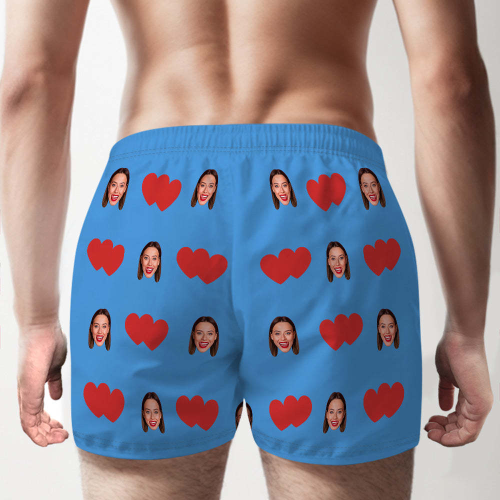 Custom Face Multicolor Boxer Shorts Red Heart Personalized Photo Underwear Gift for Him - MyFaceBoxer