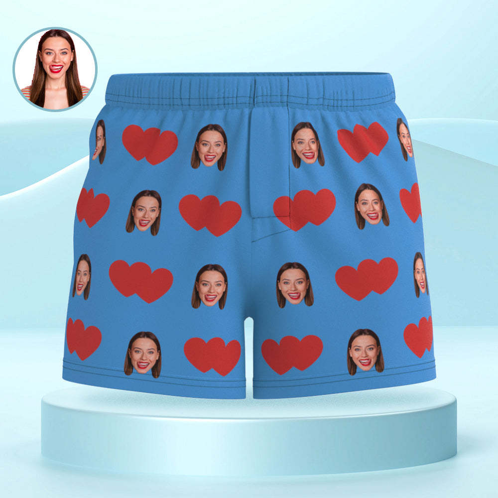 Custom Face Multicolor Boxer Shorts Red Heart Personalized Photo Underwear Gift for Him - MyFaceBoxer