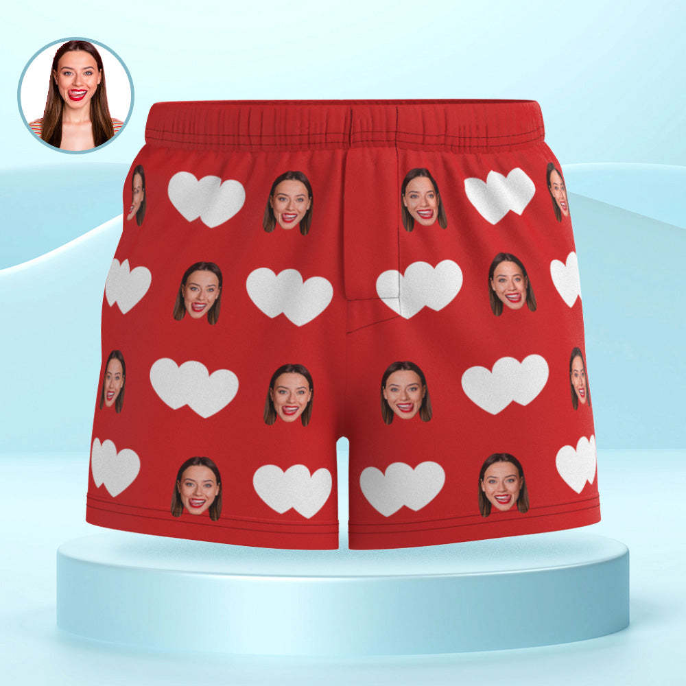 Custom Face Multicolor Boxer Shorts Red Heart Personalized Photo Underwear Gift for Him - MyFaceBoxer