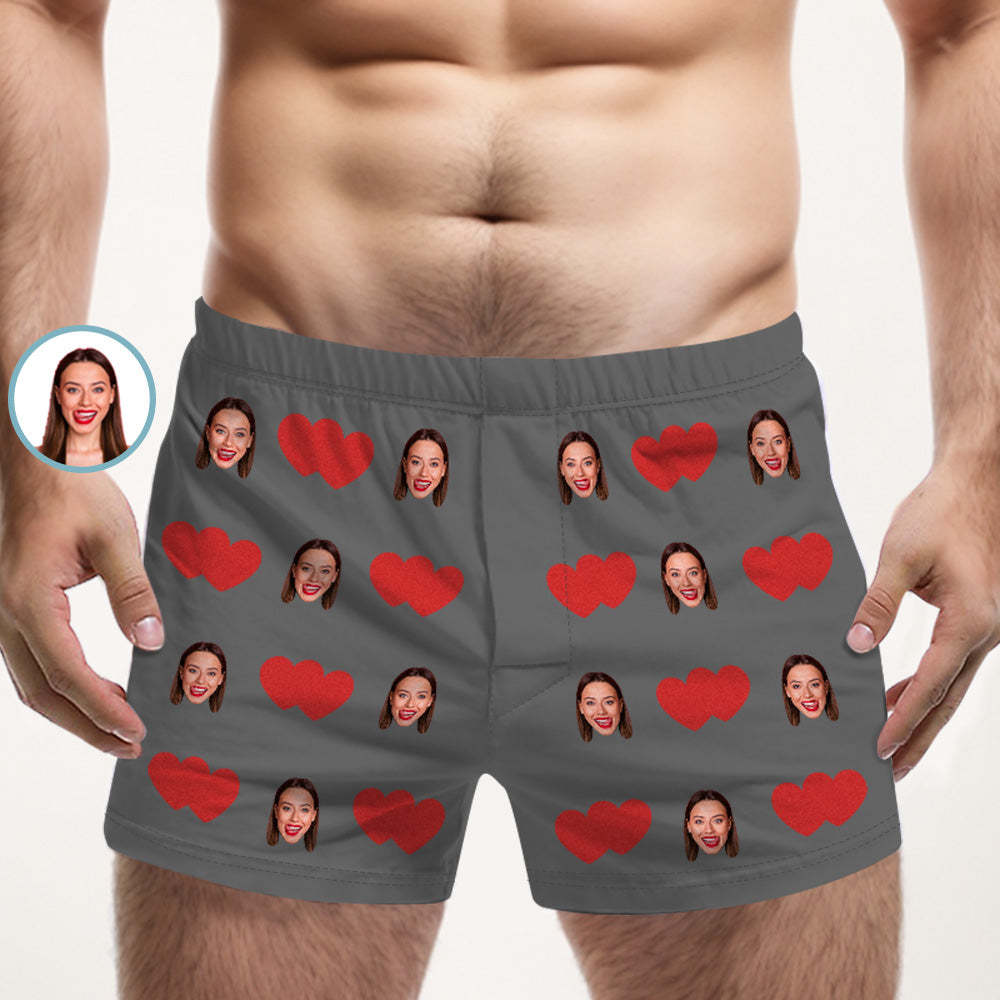 Custom Face Multicolor Boxer Shorts Red Heart Personalized Photo Underwear Gift for Him - MyFaceBoxer