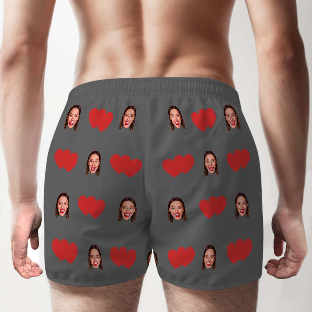 Custom Face Multicolor Boxer Shorts Red Heart Personalized Photo Underwear Gift for Him - MyFaceBoxer