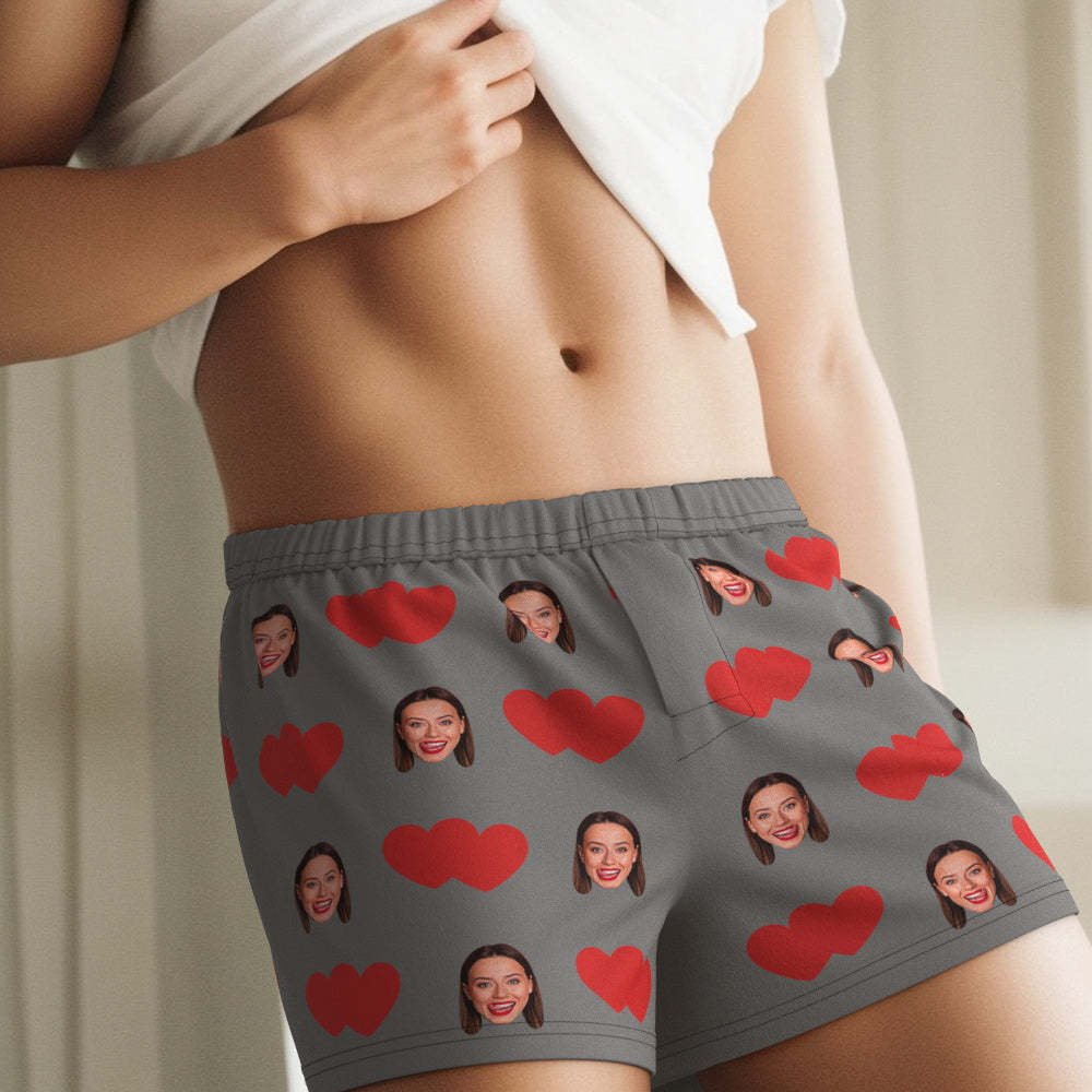 Custom Face Multicolor Boxer Shorts Red Heart Personalized Photo Underwear Gift for Him - MyFaceBoxer