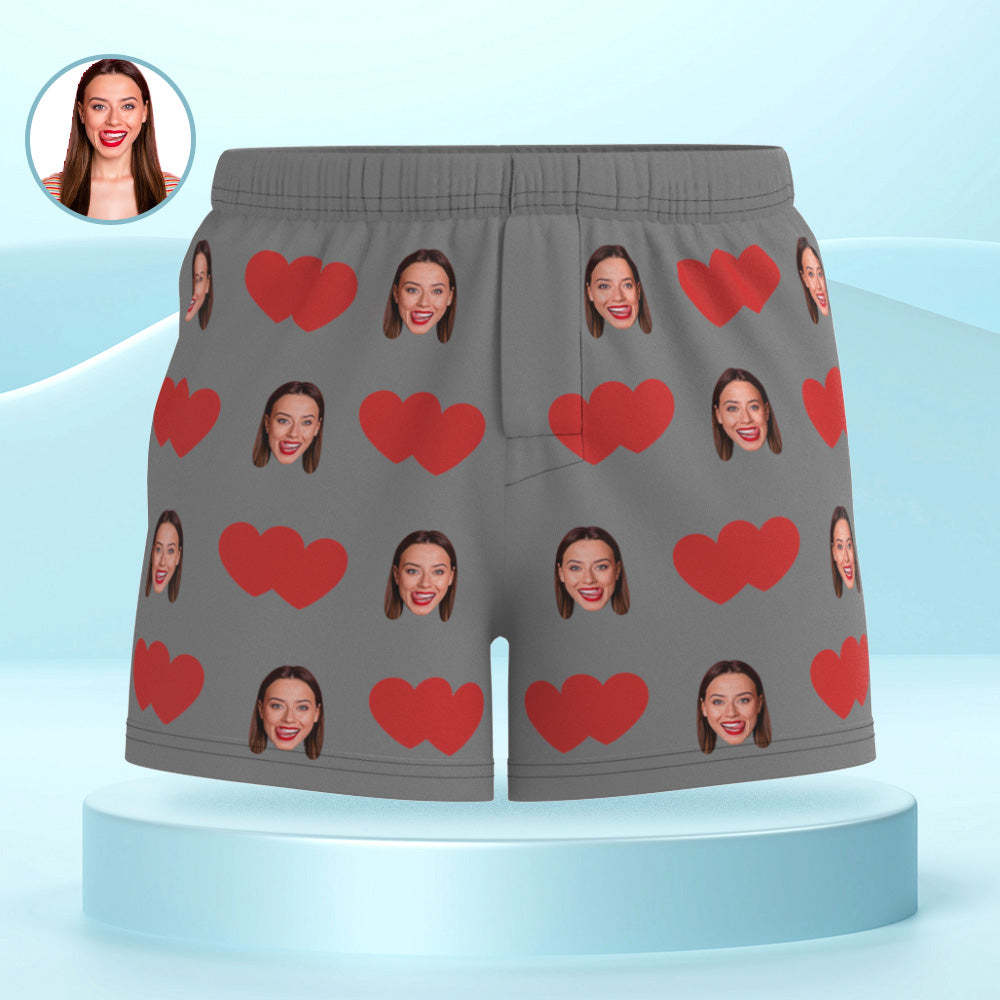 Custom Face Multicolor Boxer Shorts Red Heart Personalized Photo Underwear Gift for Him - MyFaceBoxer
