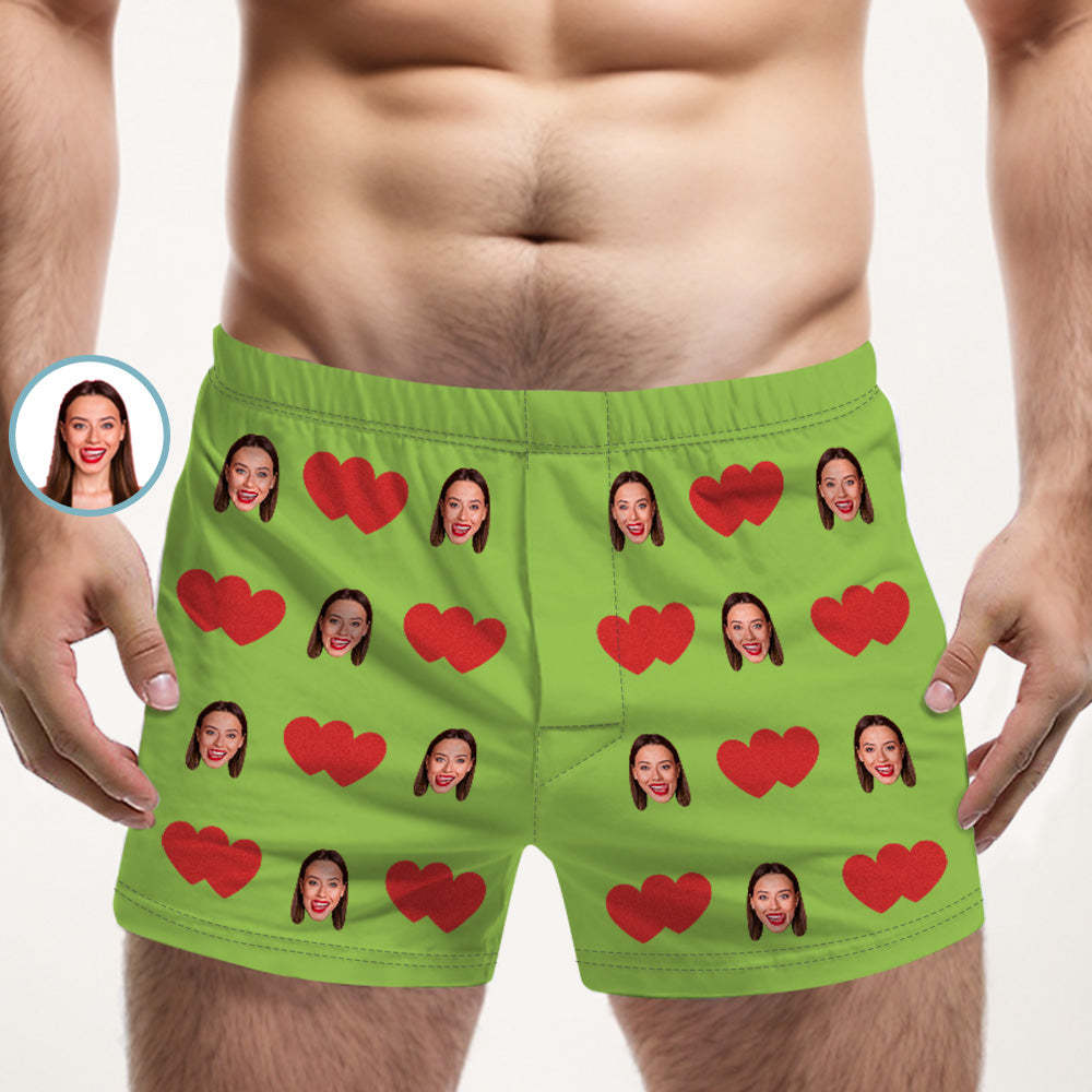 Custom Face Multicolor Boxer Shorts Red Heart Personalized Photo Underwear Gift for Him - MyFaceBoxer