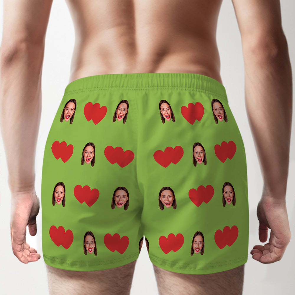 Custom Face Multicolor Boxer Shorts Red Heart Personalized Photo Underwear Gift for Him - MyFaceBoxer