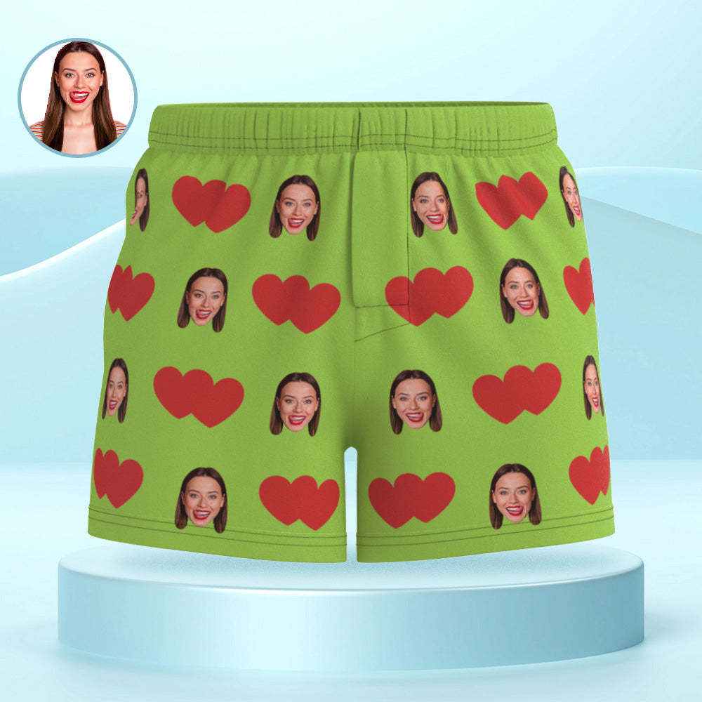 Custom Face Multicolor Boxer Shorts Red Heart Personalized Photo Underwear Gift for Him - MyFaceBoxer