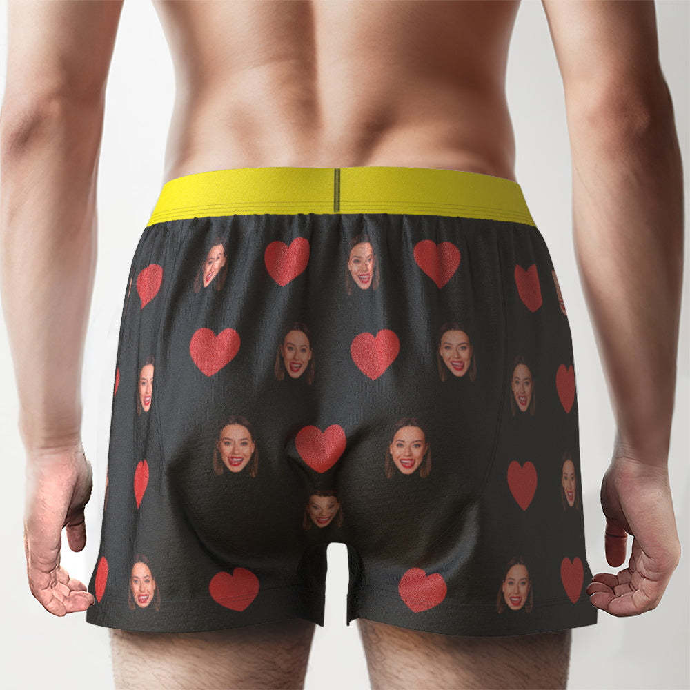 Custom Face Red Heart Design Boxer Shorts with Personalized Text on the Waistband Personalized Underwear for Him - MyFaceBoxer
