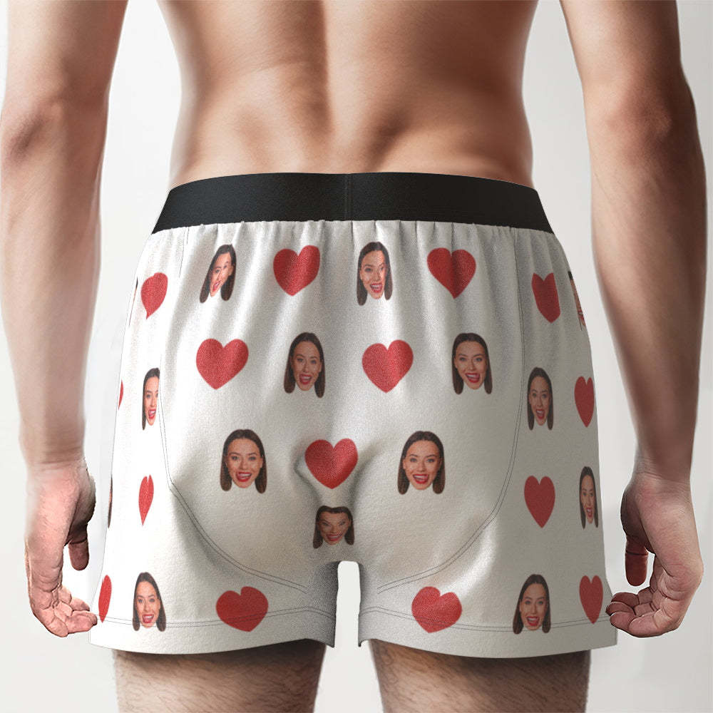Custom Face Red Heart Design Boxer Shorts with Personalized Text on the Waistband Personalized Underwear for Him - MyFaceBoxer