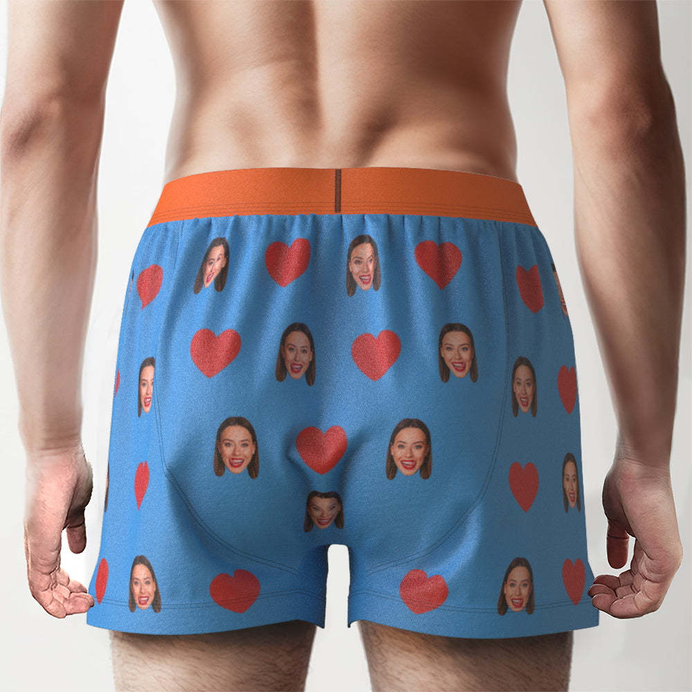 Custom Face Red Heart Design Boxer Shorts with Personalized Text on the Waistband Personalized Underwear for Him - MyFaceBoxer