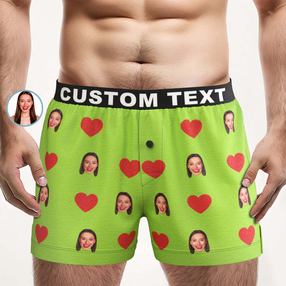 Custom Face Red Heart Design Boxer Shorts with Personalized Text on the Waistband Personalized Underwear for Him - MyFaceBoxer