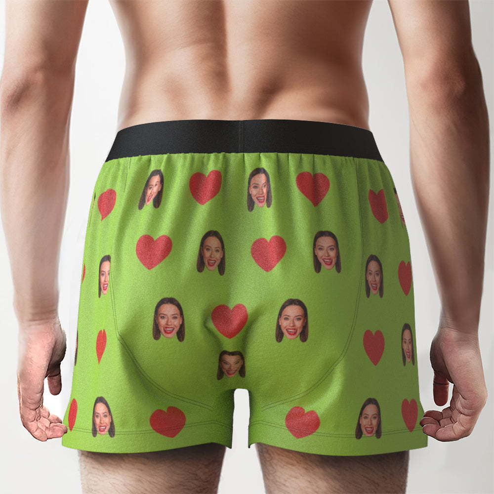 Custom Face Red Heart Design Boxer Shorts with Personalized Text on the Waistband Personalized Underwear for Him - MyFaceBoxer