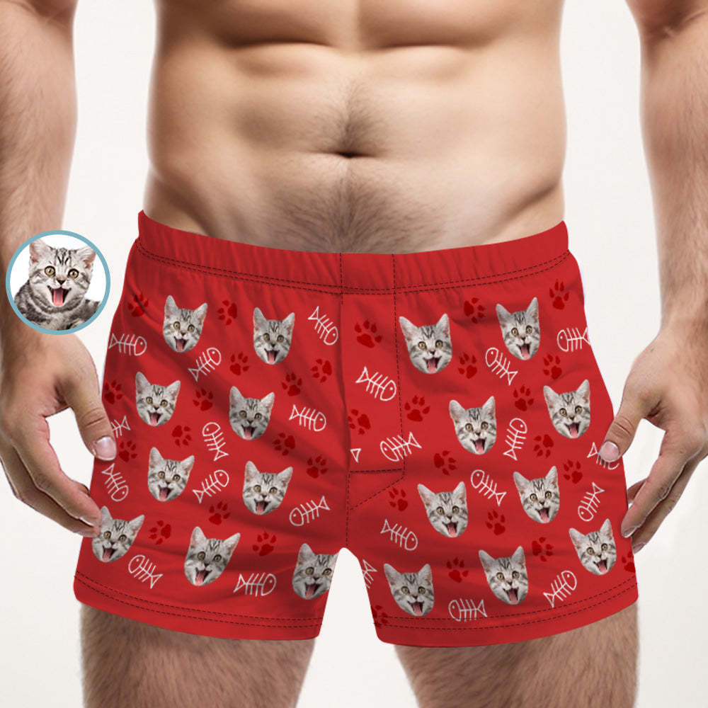 Custom Cat Face Multicolor Boxer Shorts Personalized Casual Underwear Gift for Him - MyFaceBoxer