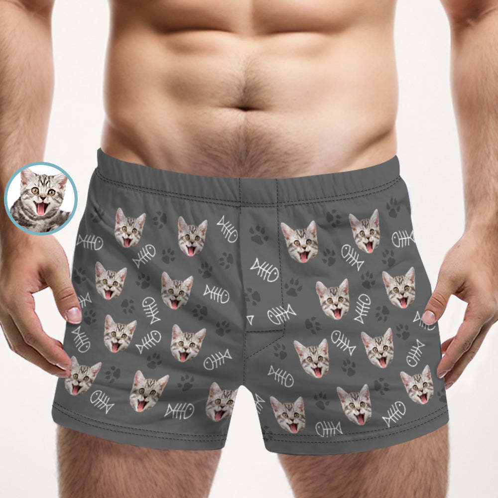 Custom Cat Face Multicolor Boxer Shorts Personalized Casual Underwear Gift for Him - MyFaceBoxer