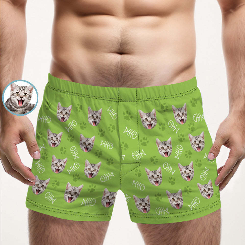 Custom Cat Face Multicolor Boxer Shorts Personalized Casual Underwear Gift for Him - MyFaceBoxer