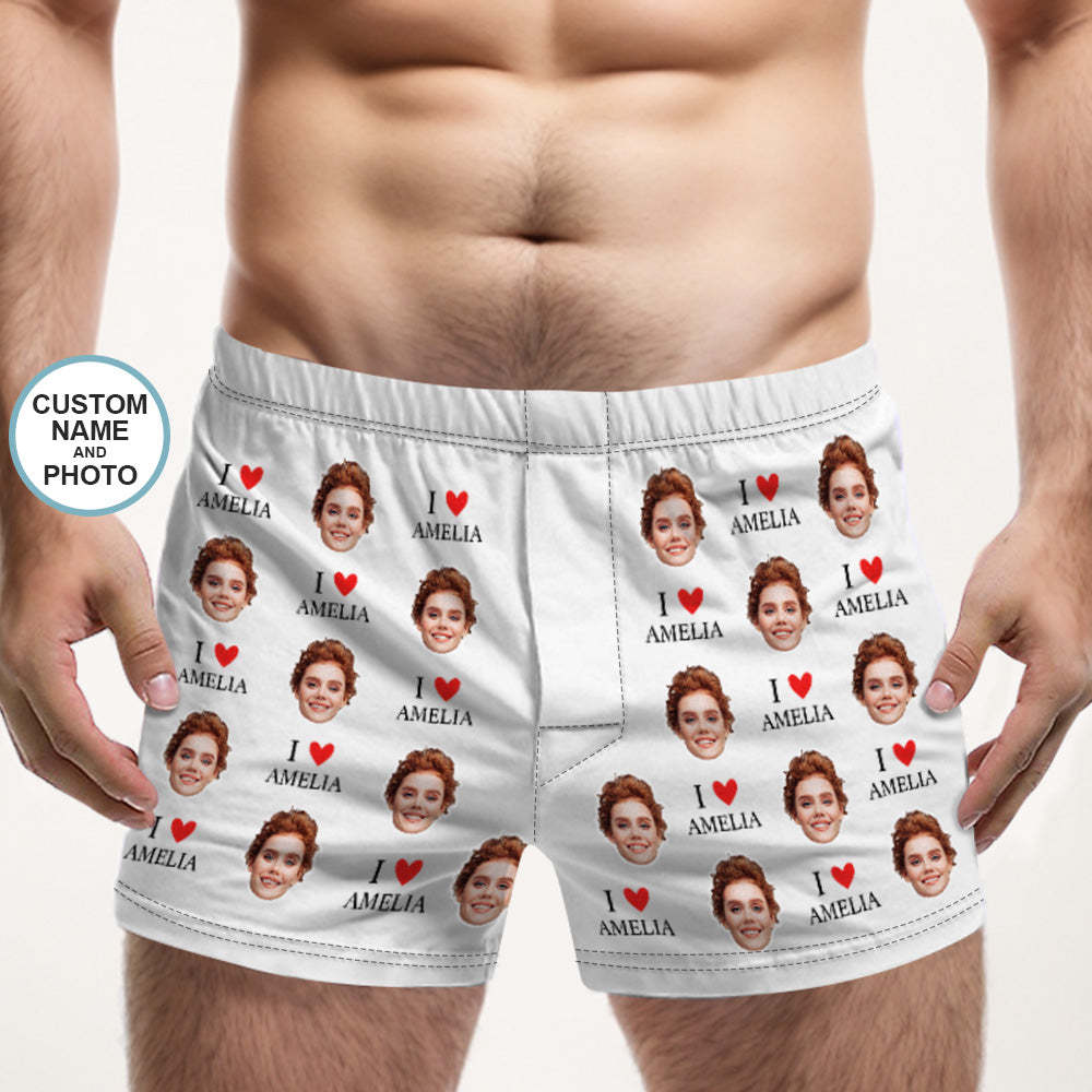 Custom Face Multicolor Boxer Shorts I Love You Personalized Photo Underwear Gift for Him - MyFaceBoxer
