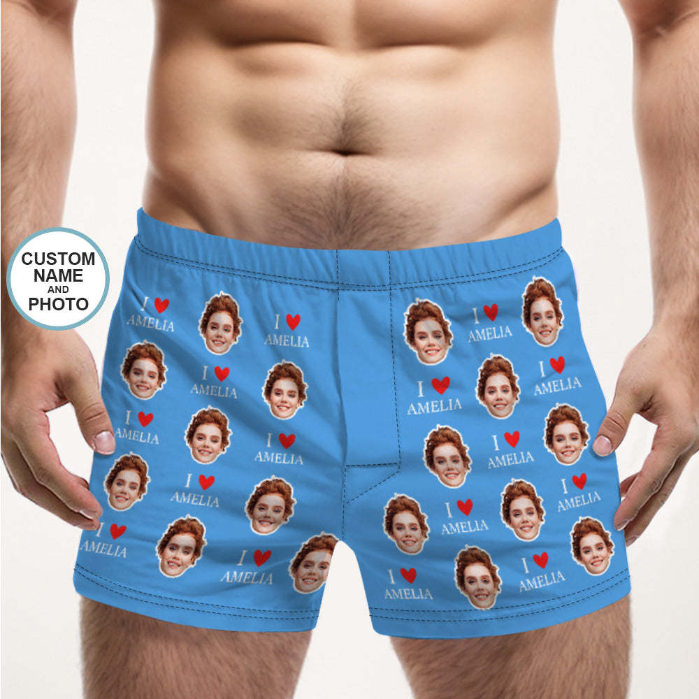 Custom Face Multicolor Boxer Shorts I Love You Personalized Photo Underwear Gift for Him - MyFaceBoxer