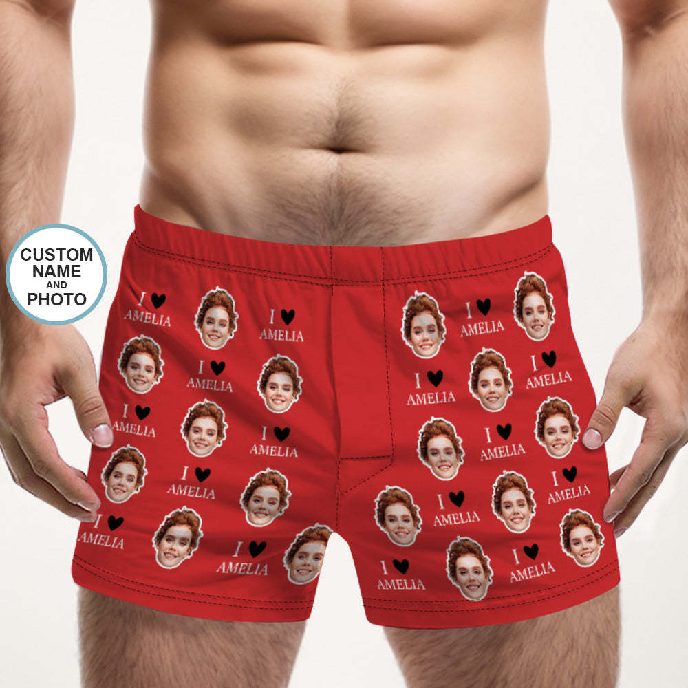 Custom Face Multicolor Boxer Shorts I Love You Personalized Photo Underwear Gift for Him - MyFaceBoxer