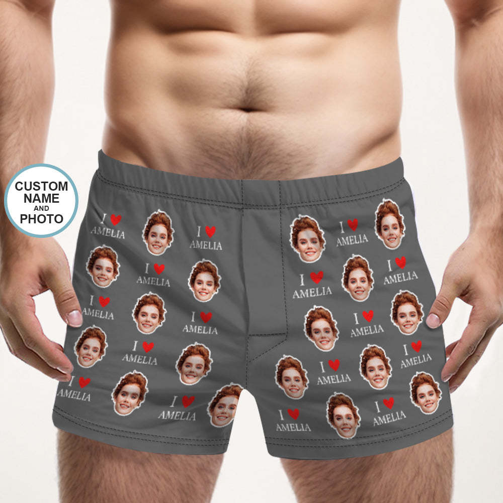 Custom Face Multicolor Boxer Shorts I Love You Personalized Photo Underwear Gift for Him - MyFaceBoxer