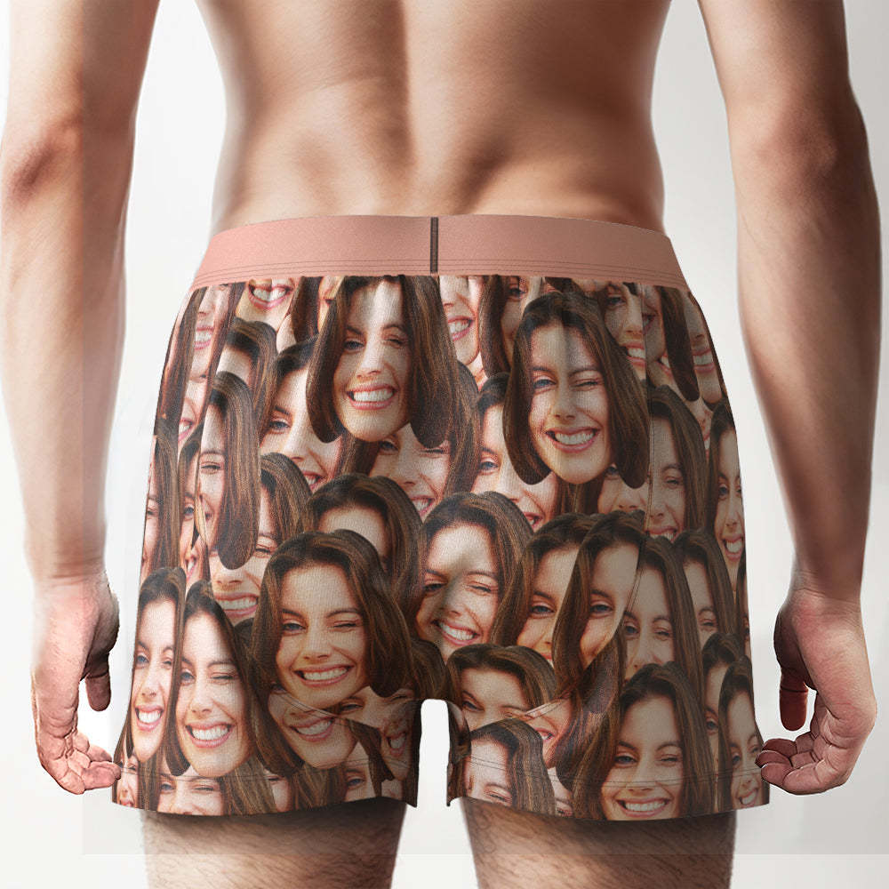 Custom Face Mash Design Boxer Shorts Personalized Waistband Casual Underwear for Him - MyFaceBoxer