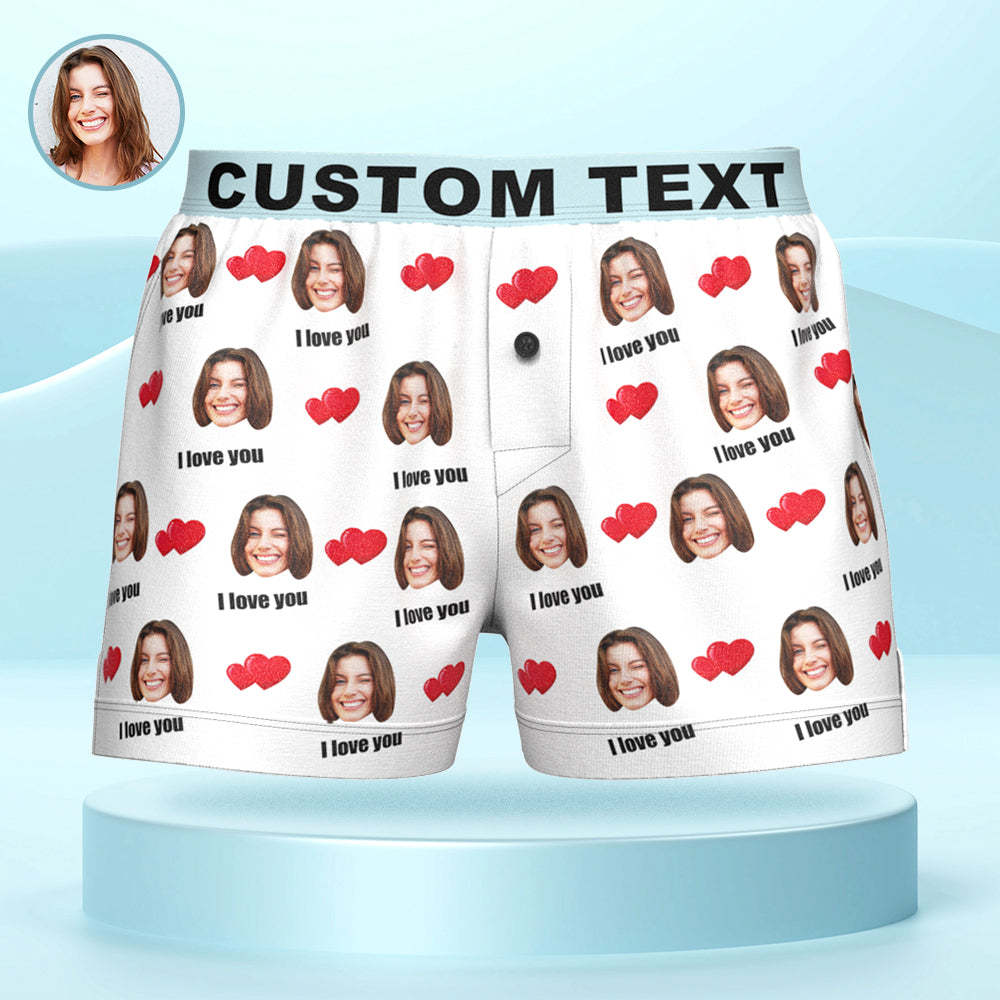 Custom Face I Love You Boxer Shorts with Personalized Text on the Waistband Personalized Underwear for Him - MyFaceBoxer