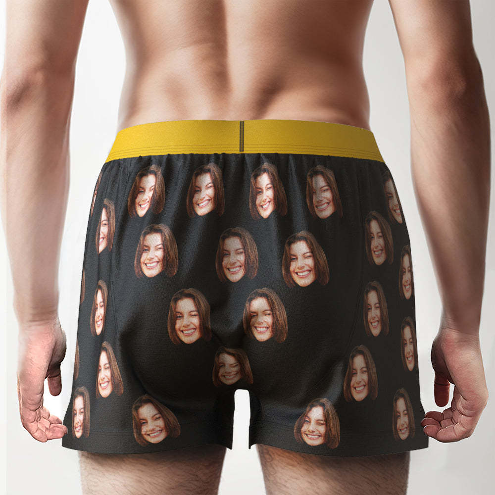 Custom Face Boxer Shorts with Personalized Text on the Waistband Personalized Casual Underwear for Him - MyFaceBoxer