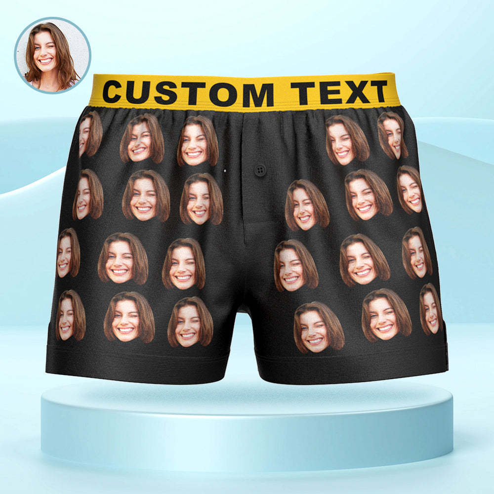 Custom Face Boxer Shorts with Personalized Text on the Waistband Personalized Casual Underwear for Him - MyFaceBoxer