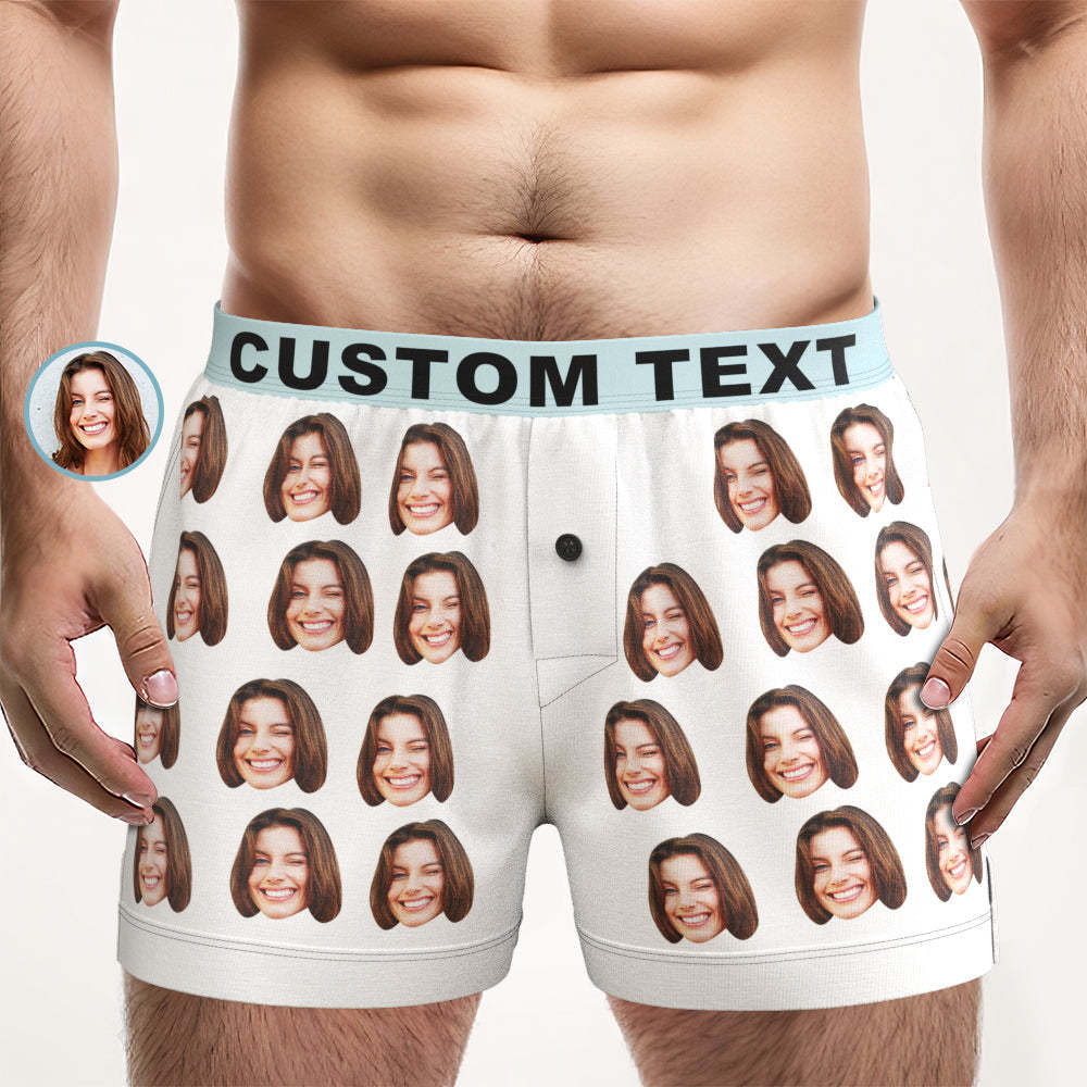 Custom Face Boxer Shorts with Personalized Text on the Waistband Personalized Casual Underwear for Him - MyFaceBoxer