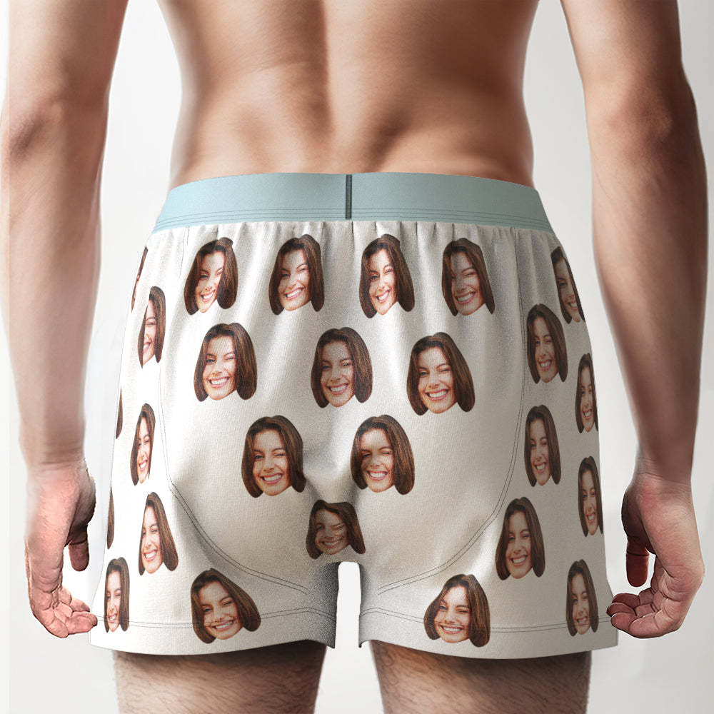 Custom Face Boxer Shorts with Personalized Text on the Waistband Personalized Casual Underwear for Him - MyFaceBoxer