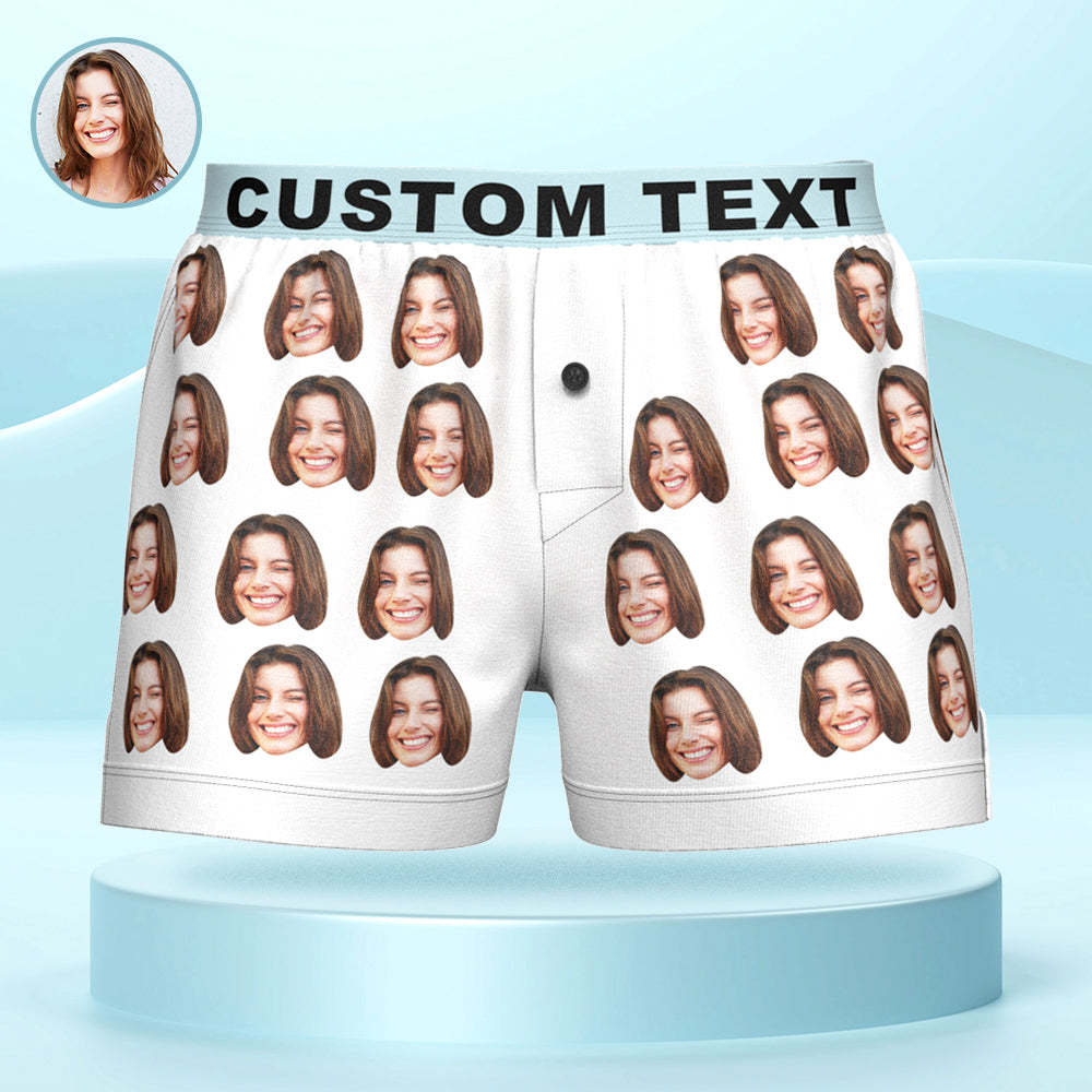 Custom Face Boxer Shorts with Personalized Text on the Waistband Personalized Casual Underwear for Him - MyFaceBoxer