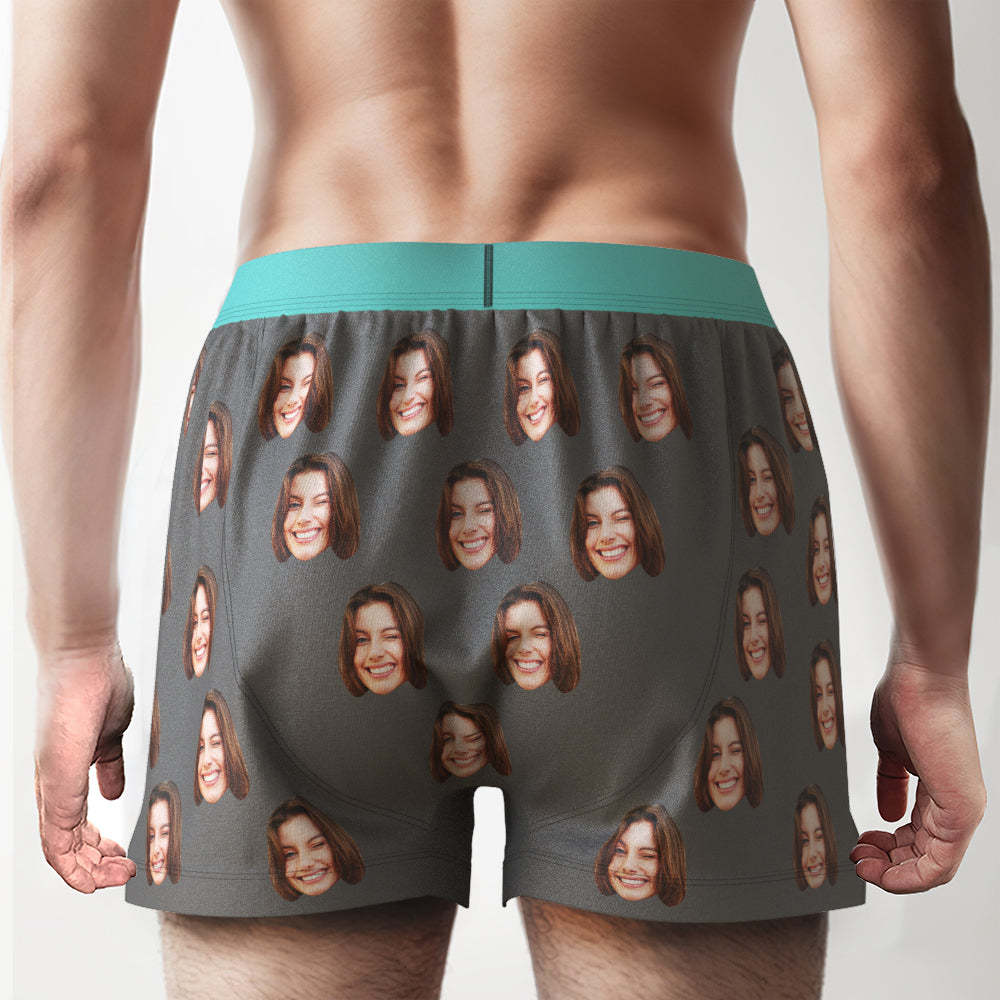 Custom Face Boxer Shorts with Personalized Text on the Waistband Personalized Casual Underwear for Him - MyFaceBoxer