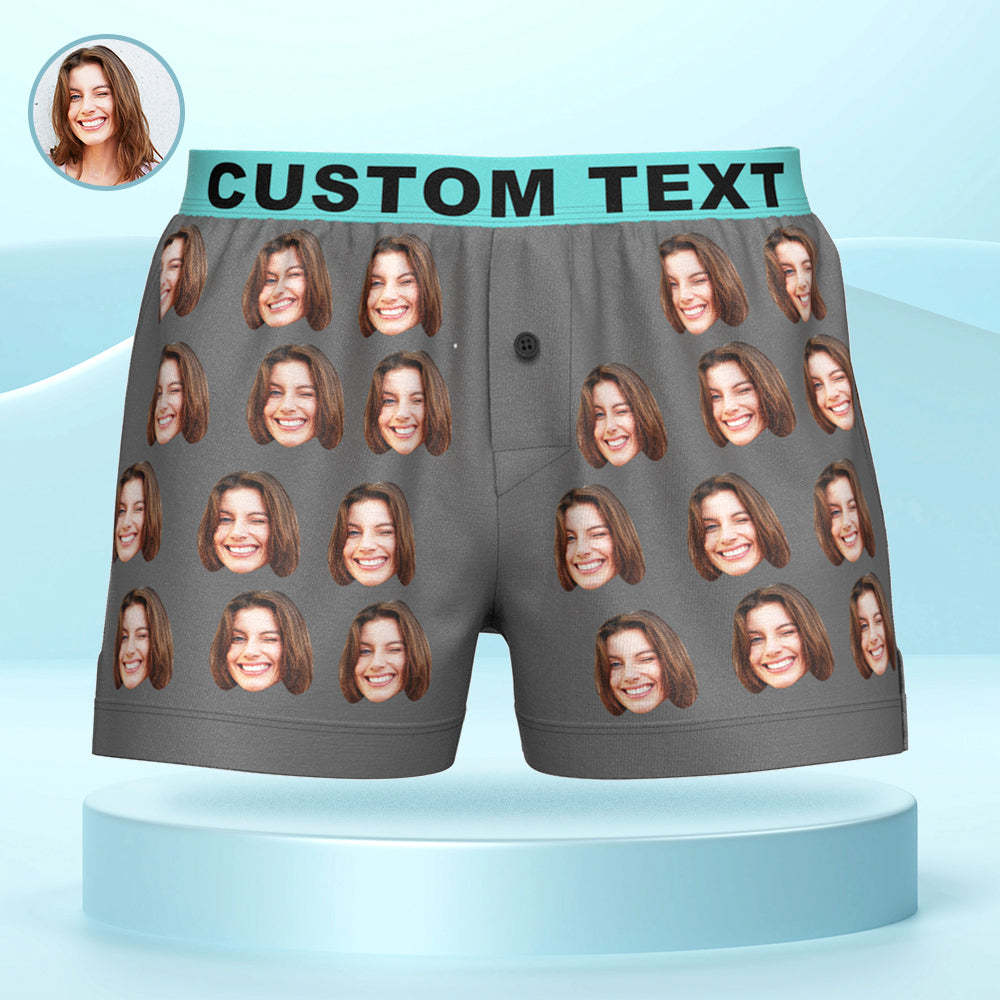 Custom Face Boxer Shorts with Personalized Text on the Waistband Personalized Casual Underwear for Him - MyFaceBoxer