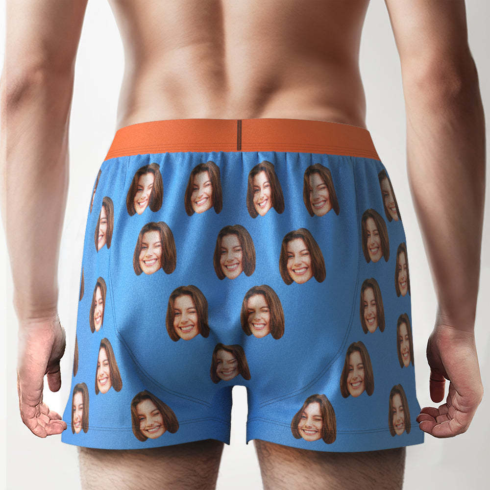 Custom Face Boxer Shorts with Personalized Text on the Waistband Personalized Casual Underwear for Him - MyFaceBoxer