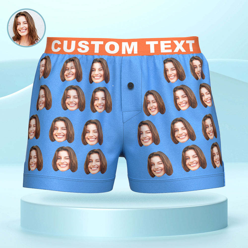 Custom Face Boxer Shorts with Personalized Text on the Waistband Personalized Casual Underwear for Him - MyFaceBoxer