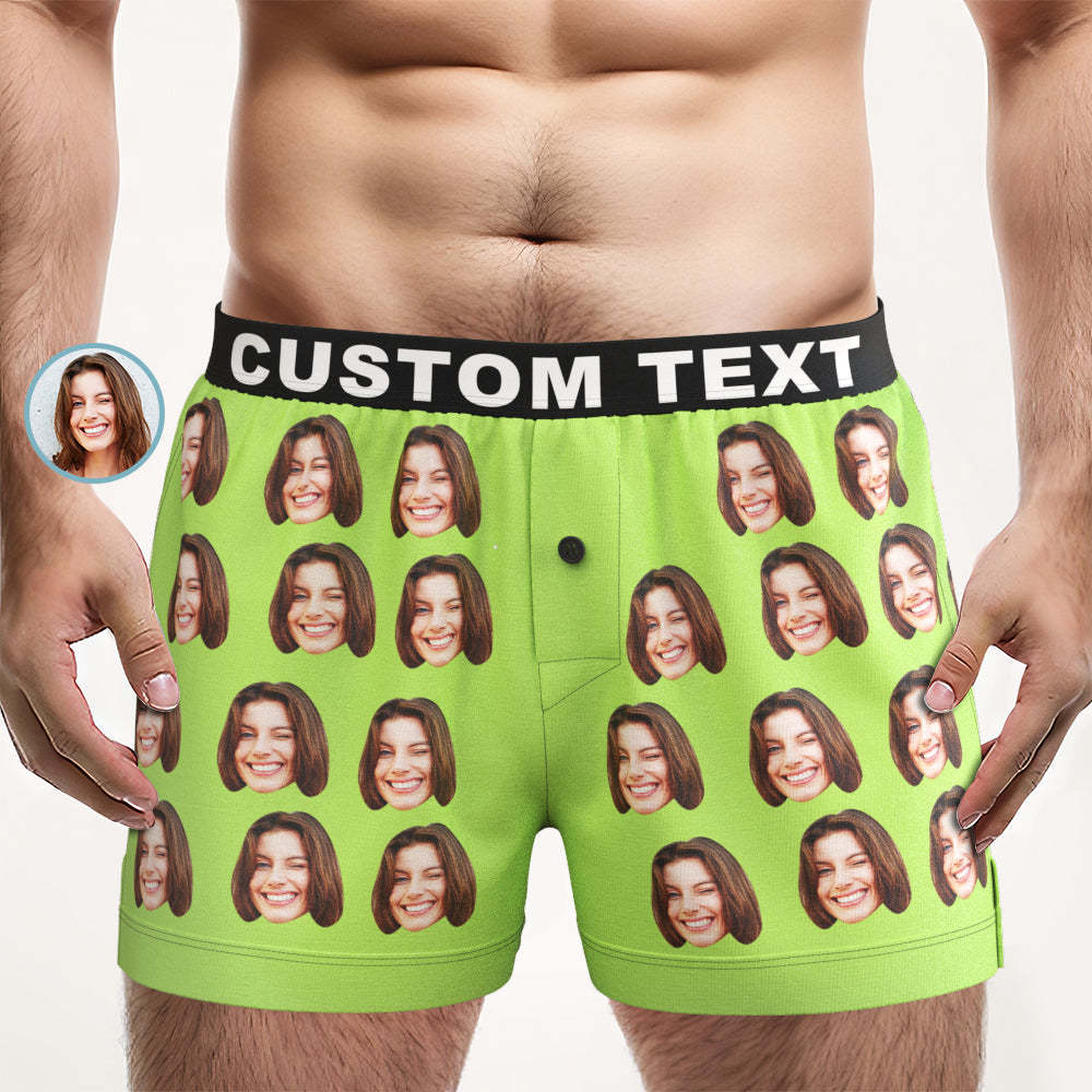 Custom Face Boxer Shorts with Personalized Text on the Waistband Personalized Casual Underwear for Him - MyFaceBoxer