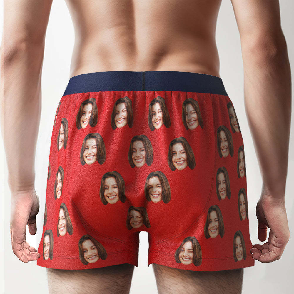 Custom Face Boxer Shorts with Personalized Text on the Waistband Personalized Casual Underwear for Him - MyFaceBoxer