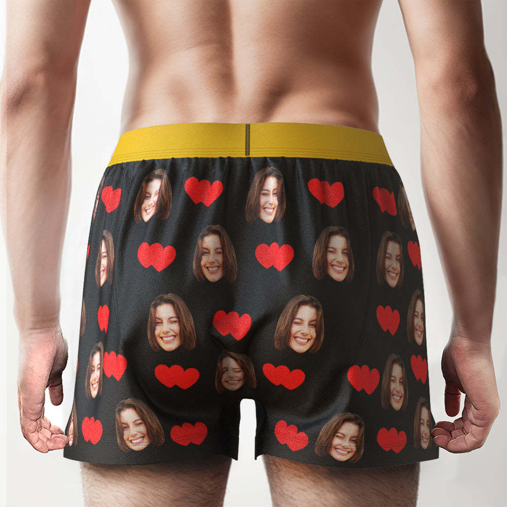 Custom Face Love Hearts Boxer Shorts Personalized Waistband Casual Underwear for Him - MyFaceBoxer