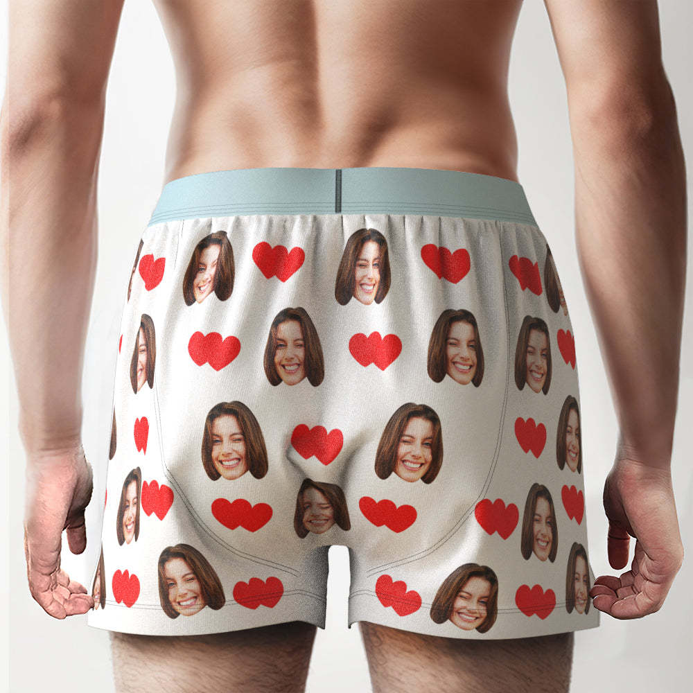 Custom Face Love Hearts Boxer Shorts Personalized Waistband Casual Underwear for Him - MyFaceBoxer