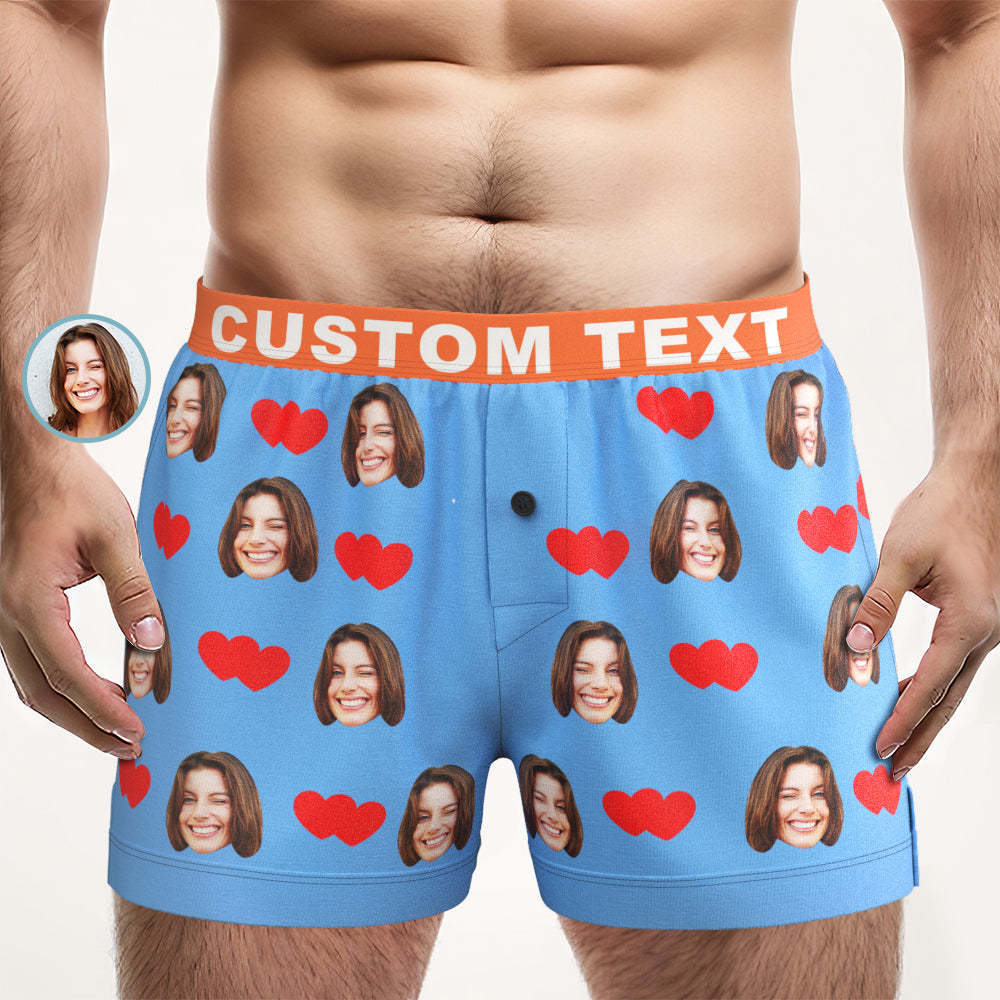 Custom Face Love Hearts Boxer Shorts Personalized Waistband Casual Underwear for Him - MyFaceBoxer
