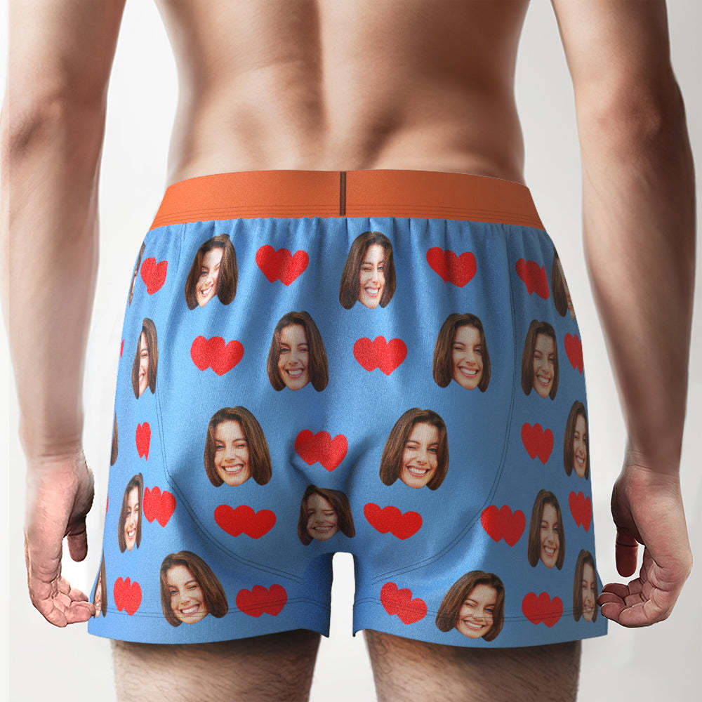 Custom Face Love Hearts Boxer Shorts Personalized Waistband Casual Underwear for Him - MyFaceBoxer