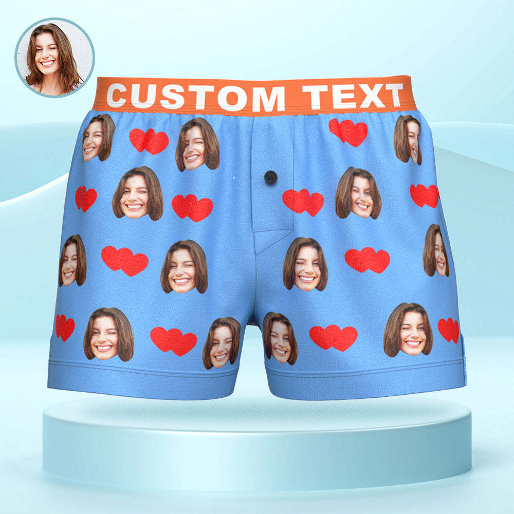 Custom Face Love Hearts Boxer Shorts Personalized Waistband Casual Underwear for Him - MyFaceBoxer