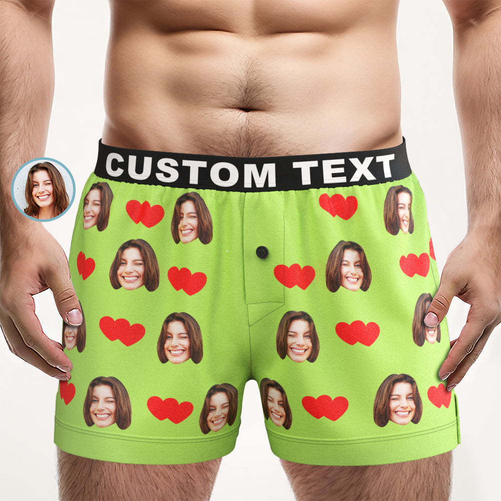 Custom Face Love Hearts Boxer Shorts Personalized Waistband Casual Underwear for Him - MyFaceBoxer
