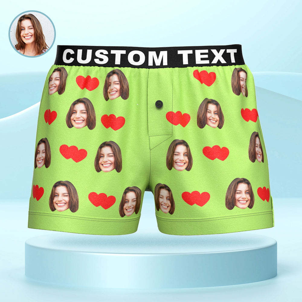 Custom Face Love Hearts Boxer Shorts Personalized Waistband Casual Underwear for Him - MyFaceBoxer