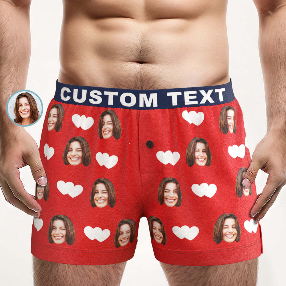 Custom Face Love Hearts Boxer Shorts Personalized Waistband Casual Underwear for Him - MyFaceBoxer
